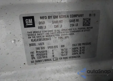 2020 Buick Encore Awd Preferred из США, поврежденный, VIN KL4CJESB1LB030472